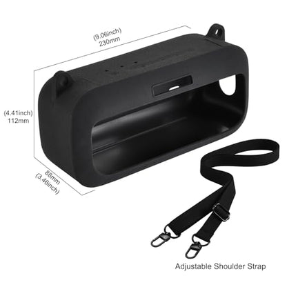 Silicone Shockproof Case for Bose SoundLink Plus with Strap | Snug fit for Bose SoundLink Plus, shockproof silicone with anti-slip grip, easy access cutouts, detachable shoulder strap. - color: Black