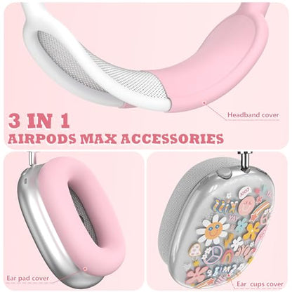 for Apple AirPods Max,Clear Flower Soft TPU Case for Women Girly,Pink | Ear Pad Case Cover/Ear Cups Cover/Headband Cover for AirPods Max Headphones (2024/2020)Transparent AirPod Max (USB-C) - color: Smile doodle