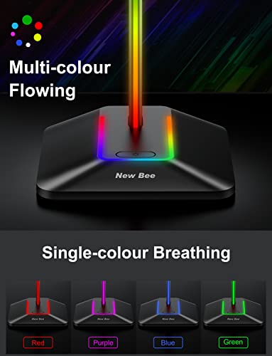 New Bee Headphone Stand with RGB Lighting, Sturdy Aluminum Gaming Headset Holder with USB-C & USB Charging Ports, Stable Desktop Earphone Stand for All Headphones Size, Black | USB-C & USB Charging Ports, Stable Desktop Earphone Stand for All Headphones S