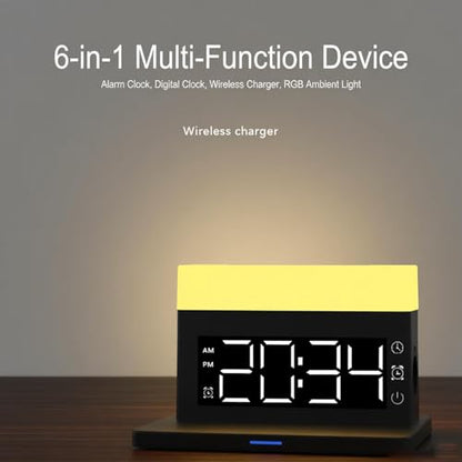 AYI Multifunctional Wireless Charging Station with Alarm Clock, 15W Fast Charger for Phones Watches Earbuds Qi-Certified, Stand with 7 RGB Night Light Modes - N65 Black. - color: Wireless Charger Alarm Clockn65 Black