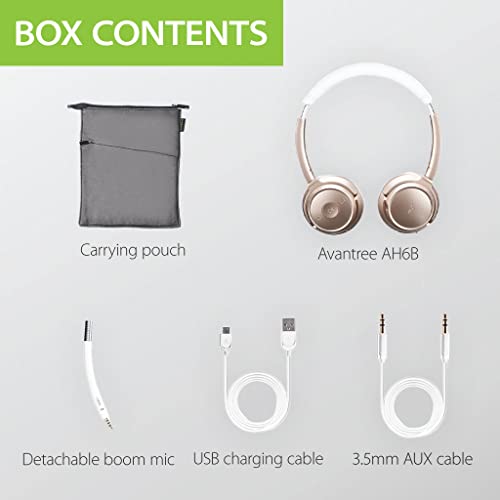 Avantree AH6B - Bluetooth On Ear Headphones with Detachable Mic for Work in Office or at Home, Premium Sound, Soft Padding, Lightweight, Wireless & Wired Headset for Phone PC Laptop, Champaign Gold