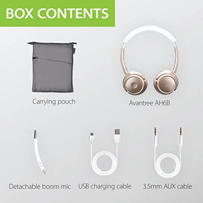 Avantree AH6B - Bluetooth On Ear Headphones with Detachable Mic for Work in Office or at Home, Premium Sound, Soft Padding, Lightweight, Wireless & Wired Headset for Phone PC Laptop, Champaign Gold
