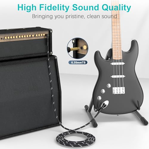 1/4 Inch TRS Cable Right Angle to Straight 2-Pack 10FT, 6.35mm Balanced 1/4 Audio Cable for Electric Guitar Bass Keyboard Mixer Amplifier Speaker - size: 10 FT
