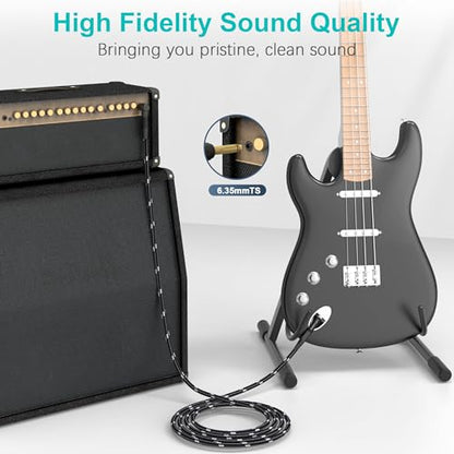 1/4 Inch TRS Cable Right Angle to Straight 2-Pack 10FT, 6.35mm Balanced 1/4 Audio Cable for Electric Guitar Bass Keyboard Mixer Amplifier Speaker - size: 10 FT