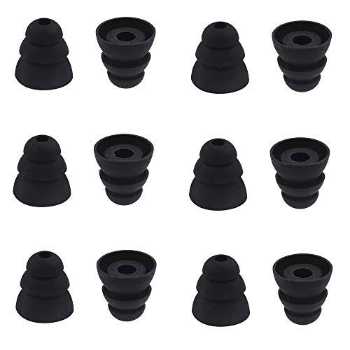 6 Pairs Replacement Triple Flange Ear Tips Earbuds Eartips Silicone Buds for Most in Ear Headphones (Sony Senso etc.) Black [Medium Size] (3flange Tips M)