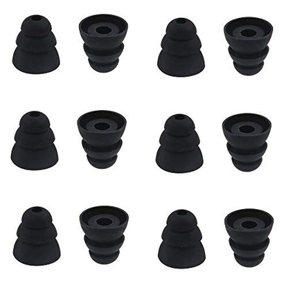 6 Pairs Replacement Triple Flange Ear Tips Earbuds Eartips Silicone Buds for Most in Ear Headphones (Sony Senso etc.) Black [Medium Size] (3flange Tips M)