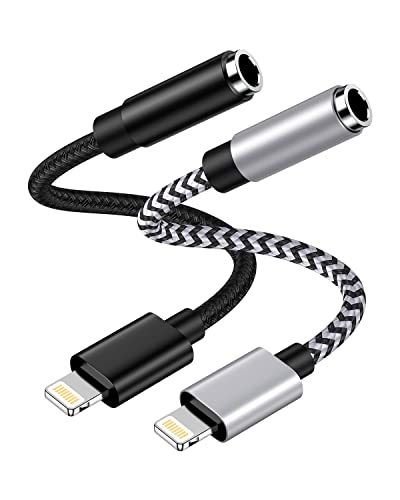 3.5mm to Lightning Adapter, Apple Dongle Jack Headphone Adapter Converter | [Mfi Certified]2pack Male to Female Aux Audio Dongle Ox Connector for iPhone 14 Pro Max/13/12/11/XR/XS/SE/8 Plus, iPad, iPod - color: Black, White