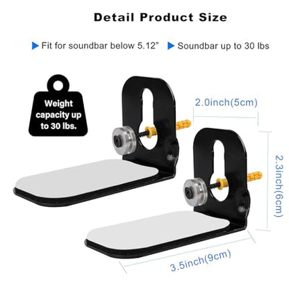 Universal Soundbar Wall Mount with Hardware | Compatible Most Soundbars, Mounting Bracket Kit, Anti-Slip Strips, Metal Ring, Screws, Anchors - color: Black-with adhesive