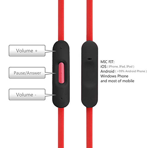 Replacement Solo4 Solo3 Audio Cable Cord Wire with in-line Microphone and Control Compatible with Beats Headphones Solo, Studio, Pro, Detox, Wireless, Mixr, Executive Headphones(Black Red) - color: Black Red