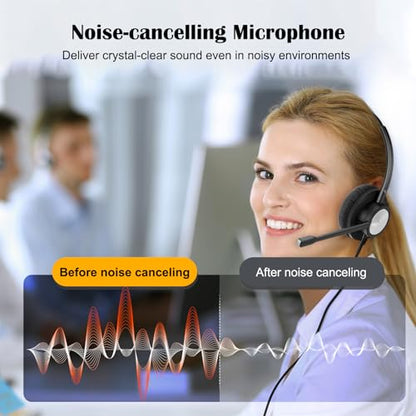 MKJ USB Headset with Noise Cancelling Microphone for Call Center & Office | USB-A & USB-C Connectors, Work with Computer PC Laptop, for Zoom Ms Teams Webinar, Clear Sound, Soft Ear Cushions