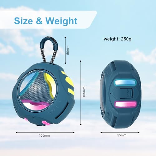 Portable Bluetooth Speaker, IPX7 Waterproof Shower Speaker, Wireless Outdoor Speakers, Floating, Built-in Mic, 24H Playtime with LED Lights, Loud HD Sound, Powerful Bass, Gifts for Unisex - Blue - color: Blue