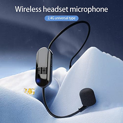 2.4G Wireless Microphones Headset with Receiver 3.5mm Wireless Mic Noise Cancelling Reverb Sound Long Distance Clear Sound Mini Microphone Portable, for 3.5mm Speaker Black