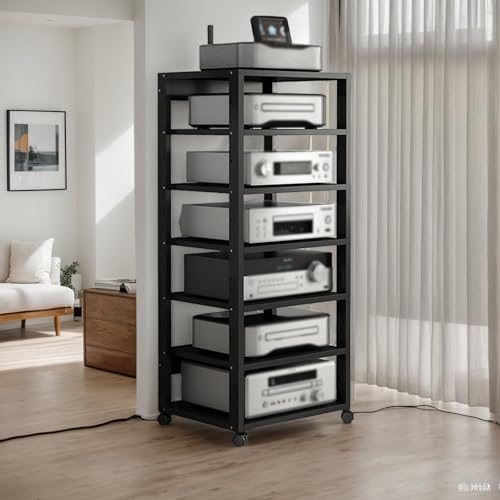Audio Stand HiFi Rack Av Cabinet, Adjustable Height Audio Stand, Tv Gaming Console Receiver Rack, Home Office Club Theater Living Room,Black-50 * 40 * 131cm - color: Black