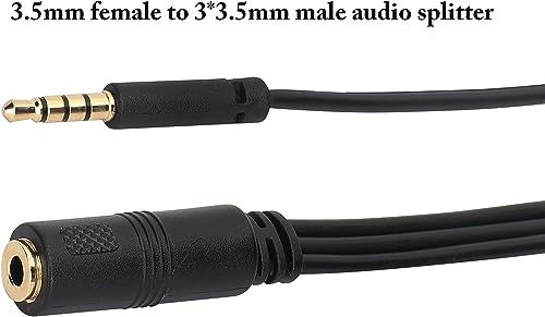 3.5mm Audio Y Splitter Headphone Cable, 3.5mm 1/8" inch Female to 3 Male Headset Mic & Stereo Audio Y Splitter Cable for Smartphone to Soundbox Adapter(30 CM/12 inch) (4-Pole) - color: 4-Pole
