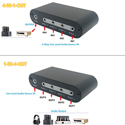 4 in 1 out / 1 in 4 out AUX 3.5mm Stereo Audio input Signal Source Switcher, 4-Way Switch Selector Splitter Box M41 - color: 4-port 3.5mm Switch no volume