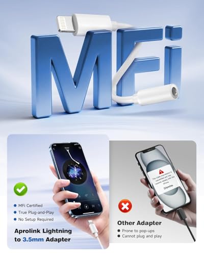 3-Pack Lightning to 3.5mm Adapter, MFi Certified Hi-Fi DAC Audio Dongle | Premium copper core for lossless transmission. Supports 24-bit/48kHz output.Ideal for car AUX,gym,travel&office.Plug and play