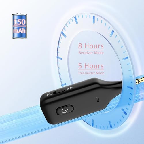 Aux Bluetooth Adapter for car，2-in-1 Bluetooth Transmitter Receiver，Wireless Transmitter for TV, PC, MP3, Gym, Airplane Use with Any 3.5 mm Audio Jack