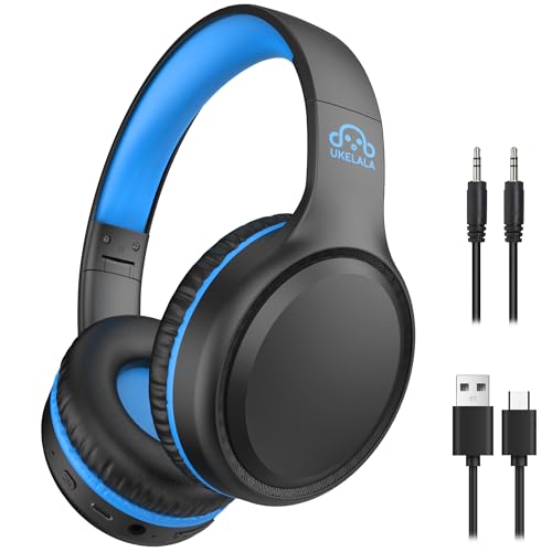 UKELALA U2B ANC Wired & Wireless Bluetooth 6.0 Headphones Foldable with Mic | Up to 30 Hrs Battery, Noise Canceling Foldable Lightweight Head phones with Volume Control‌ for Kids Adult School Black Blue - color: Blue/Black