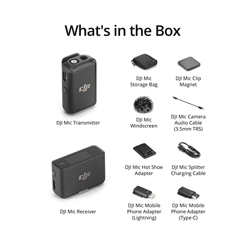 DJI Mic (1 TX + 1 RX), Wireless Lavalier Microphone, 250m (820 ft.) Range, Compact and Ultra-Light, 14-Hour Recording, Wireless Microphones for PC, iPhone, Android, Cameras, Vlogs, Live Stream