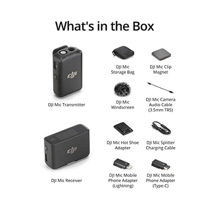 DJI Mic (1 TX + 1 RX), Wireless Lavalier Microphone, 250m (820 ft.) Range, Compact and Ultra-Light, 14-Hour Recording, Wireless Microphones for PC, iPhone, Android, Cameras, Vlogs, Live Stream
