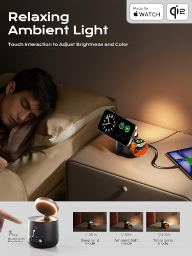 4 in 1 Qi2 Magnetic Wireless Charging Station, 15W Fast Charger with Made for Apple Watch Charging Module, for iPhone 17–12 Series & AirPods, 65W Adapter Included - color: Black