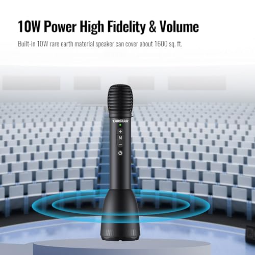 TAKSTAR 2-in-1 블루투스 무선 핸드헬드 마이크 및 음성 앰프, 7가지 음향 효과, 노래방 회의 야외 교사 연설 파티용 10W 휴대용 마이크 스피커 - DA10S(스피커 연결 없음) | Cover 1600 sq. ft, DSP Anti-Howl Tech, 5-Level Volume, 7 Sound Effects, 8H Battery Life, 10W Peak Power