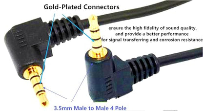 3.5mm 90Degree Angle 4Pole Stereo Audio Cable Male toMale3.28Ft | Headphone Cable 4 Pole TRRS Aux Cord 1m for Laptop Phone Microphone Tablet MP3