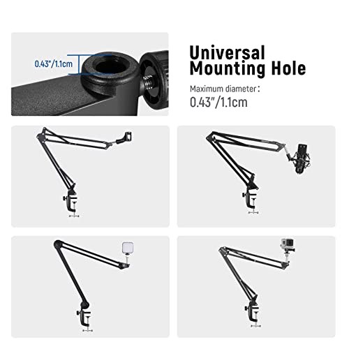 NEEWER Metal Table Mounting Clamp for Microphone Suspension Boom Arm Stand | For Mic Scissor Arm Holder, Adjustable Positioning Screw, Fits up to 1.9inch/5cm Desktop Thickness, Black