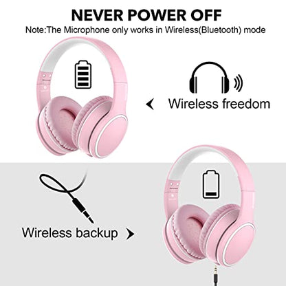B10 Wireless Over-Ear Headphones, Lightweight Folding Stereo Bass Bluetooth Headset with Mic, 50H Playtime, Volume Control, Bluetooth 5.3 Headphones for iPad/Travel/Tablet/PC (Pink) - color: Pink