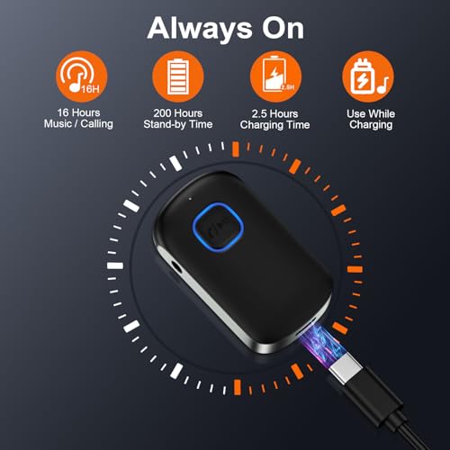 Car Bluetooth Receiver 3.5mm AUX for iPhone 17e 17 Pro Max/16 Plus Pro 15 | Bluetooth Car Adapter Portable, Wireless Audio Receiver for Home Stereo/Wired Headphones,Hands-Free Call,16H Battery Life