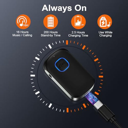Car Bluetooth Receiver 3.5mm AUX for iPhone 17e 17 Pro Max/16 Plus Pro 15 | Bluetooth Car Adapter Portable, Wireless Audio Receiver for Home Stereo/Wired Headphones,Hands-Free Call,16H Battery Life