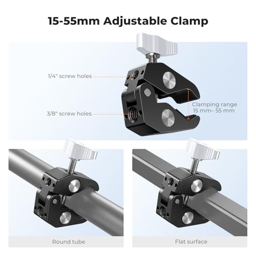 K&F CONCEPT 9.8" Magic Arm Clamp Kit with Dual 360° Ball Heads | Camera Arm Mount for Monitor, Flash, LED Light, Microphone, Camera Cage, Action Camera, Sliver, MS32 - size: 9.8-Inch