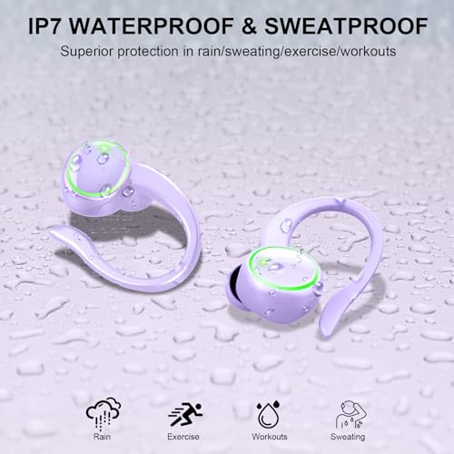 Matast Wireless Earbuds, Bluetooth 5.4 Headphones Sports, 50H Playback Over-Ear Buds with ENC Noise Cancelling Mic, Deep Bass Fitness Earphones IP7 Gym Running Workout with Earhooks