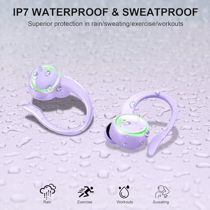 Matast Wireless Earbuds, Bluetooth 5.4 Headphones Sports, 50H Playback Over-Ear Buds with ENC Noise Cancelling Mic, Deep Bass Fitness Earphones IP7 Gym Running Workout with Earhooks