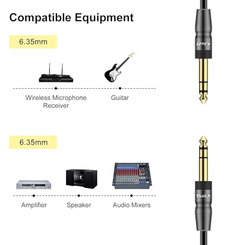 J&D 1/4 inch TRS Instrument Cable, Gold Plated Copper Shell 6.35mm TRS Male to 6.35mm Male Stereo Cable (3 Feet) - size: 3 Feet