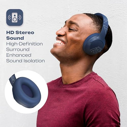 PowerLocus Bluetooth Headphones Over Ear, 50H Playtime with 4 EQ Modes Wireless Headphones with Microphone, HiFi Stereo Deep Bass, Soft Ear Cups, Foldable Lightweight Headset for Travel/Office/Workout - color: Blue