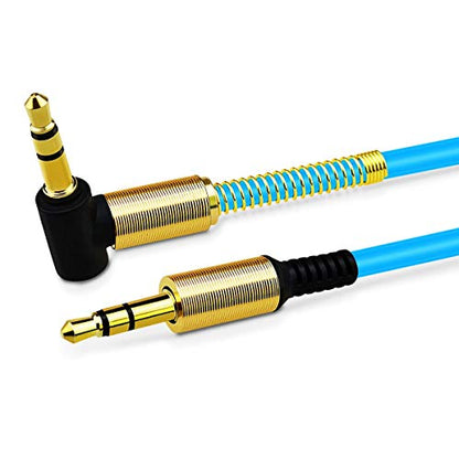 JacobsParts 3.5mm AUX Cable Car Stereo Audio Auxiliary Headphone Jack Cord Right Angle Male to Male, 3ft (Blue) - color: Blue