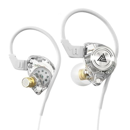 QKZ AK3 Transparent Dynamic Resin Headphones DJ Monitor Earbuds - 3.5mm Wired in-Ear Earphones with Mic Hi-Fi Stereo Heavy Bass Headset for Sports/Gaming/Gym (White) - color: White