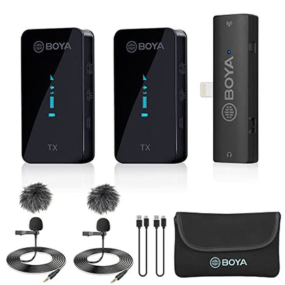 BOYA BY-XM6 S4 Wireless Lavalier Microphone for iPhone iPad, Dual Cordless Clip-on Lapel Mic for iOS Video Recording YouTube Facebook Live Stream Podcast Interview Vlog (328ft Range) - size: Lightning(RXD+TX+TX)