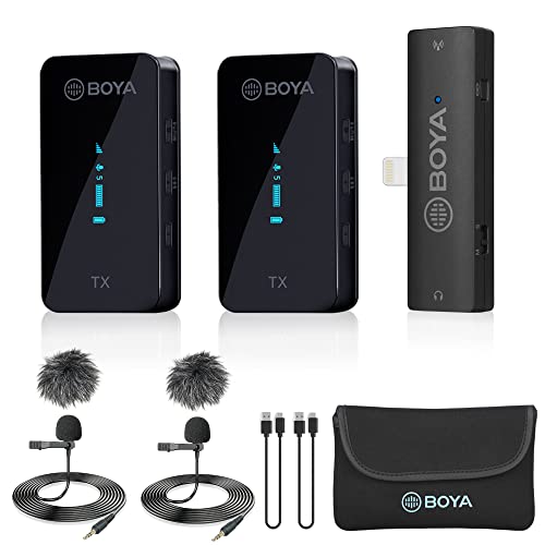 BOYA BY-XM6 S4 Wireless Lavalier Microphone for iPhone iPad, Dual Cordless Clip-on Lapel Mic for iOS Video Recording YouTube Facebook Live Stream Podcast Interview Vlog (328ft Range) - size: Lightning(RXD+TX+TX)