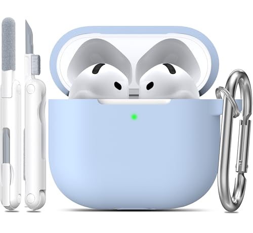 RFUNGUANGO for AirPods 4 Case, Sky Blue | Cleaner Kit, Carabiner, Soft Silicone Protective Cover, Wireless Charging Compatible - color: B-Sky Blue, size: AirPods 4 Case