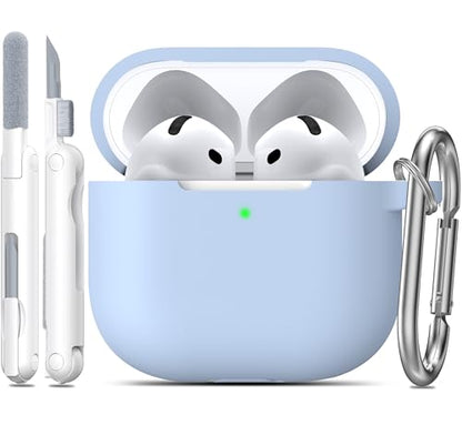 RFUNGUANGO for AirPods 4 Case, Sky Blue | Cleaner Kit, Carabiner, Soft Silicone Protective Cover, Wireless Charging Compatible - color: B-Sky Blue, size: AirPods 4 Case
