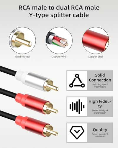 Short RCA Y Splitter Cable,1 RCA Male to 2 RCA Male Stereo Cable | Audio Extension Cable for Speaker,Subwoofer,Amplifier,Stereo System,Home Theater,2Pack(0.3M/1FT) - size: 1M to 2M