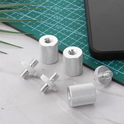 Skrfren 6 Pcs 1/4" to 1/4" Threaded Tripod Screw Adapter Set, Double Head Male to Male and Female Female Thread Converter, Aluminum Alloy Standard Mounting Screw for Camera Cage Light Stand (Silver)