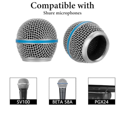 GEEKRIA for Creators Replacement Mic Grille Compatible with Shure BETA 58A, SV100, Metal Mesh Ball Head Cover, Microphone Mesh Replacement, Silver, 2-Pack - color: Silver