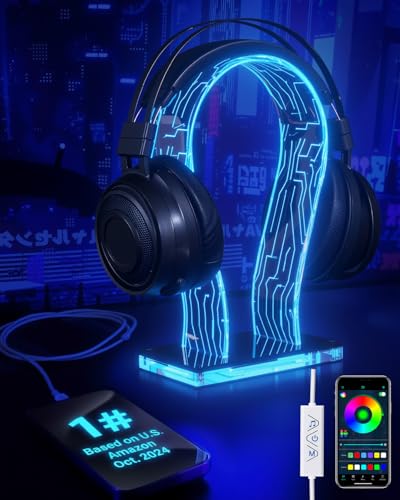 HAYVAN LED Gaming Headphone Stand - RGB Headset Holder for Desk with 60,000+ Colors & App Control, Premium Acrylic USB Light for Gamers