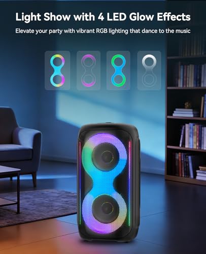 GKD40 Portable Karaoke Machine for Kids & Adults, Bluetooth Speaker with PA System, 2 Wireless Rechargeable Microphones, LED Party Speaker with 4' Woofers & LED Light for Home, Outdoor Party & Singing