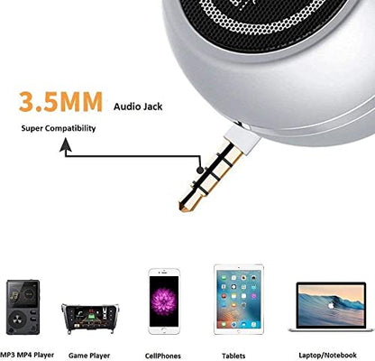 Milcraft Mini Speaker with 3.5mm Aux Input Jack, 3W Loud Portable Speaker for iPhone iPod iPad Cellphone Tablet Laptop, with USB Rechargeable Battery, Gift Choice for Kids, Silver