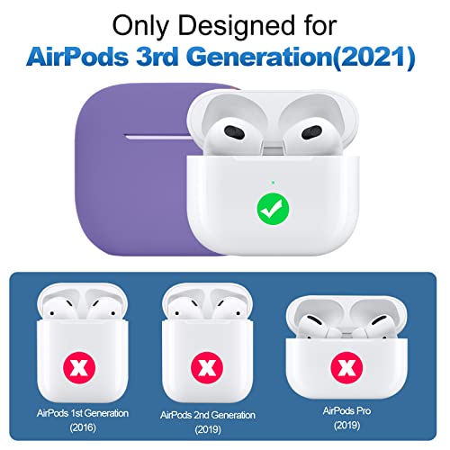 Compatible with AirPods 3 Case, Protective Silicone Cover for AirPods 3rd Generation Case 2021, Wireless Charging - Lavender - color: B-Lavender