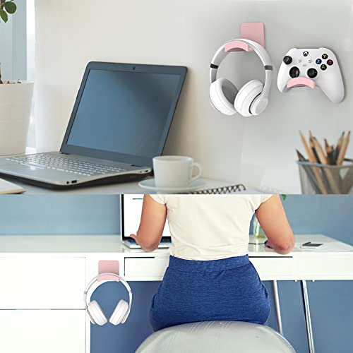 Headphone Hook for Desk, Headset & Controller Holder, Pink 1 Pcs | Space-saving headphone hanger and wall mount alternative, durable ABS with non-slip pad, supports up to 1 kg - color: Pink